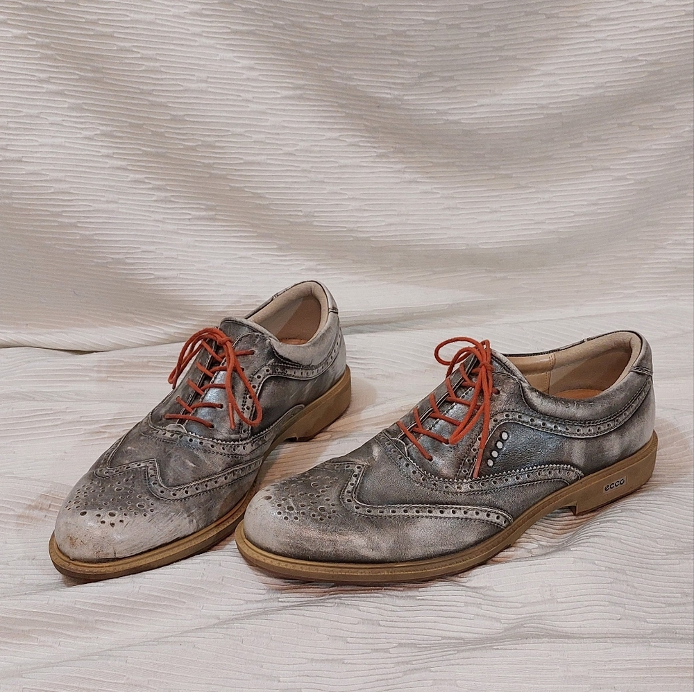 Ecco Men's Gray and Tan Oxfords with Red Laces EU 45